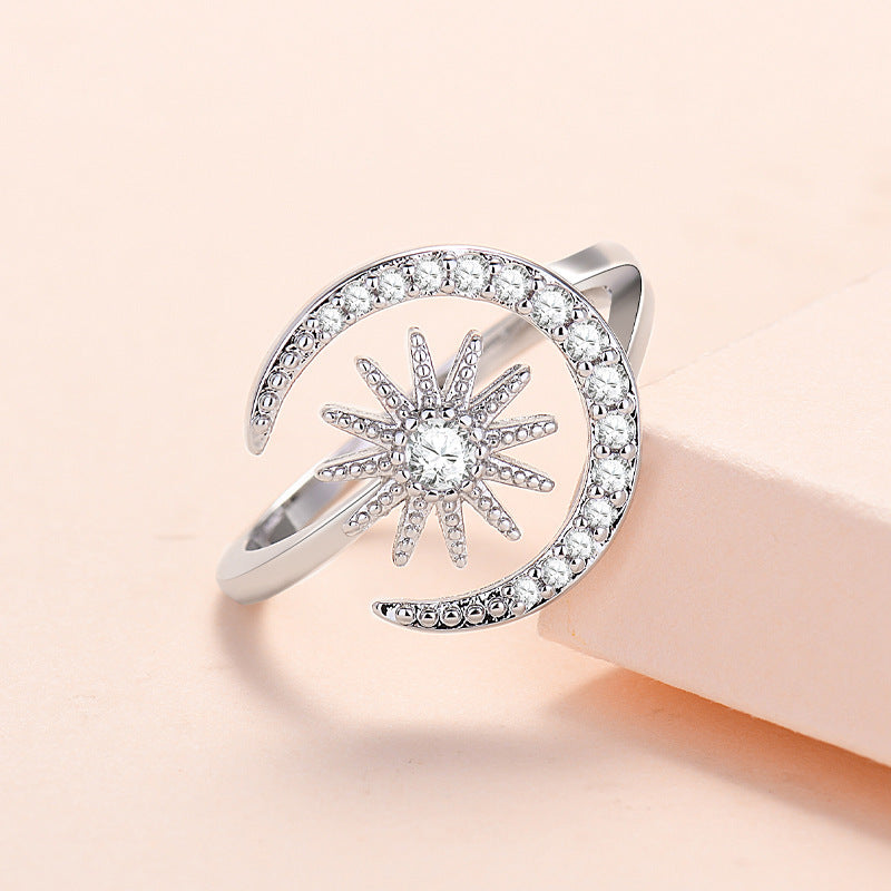 Sun Moon Ring Adjustable Ring With Micro-set Zircon Opening