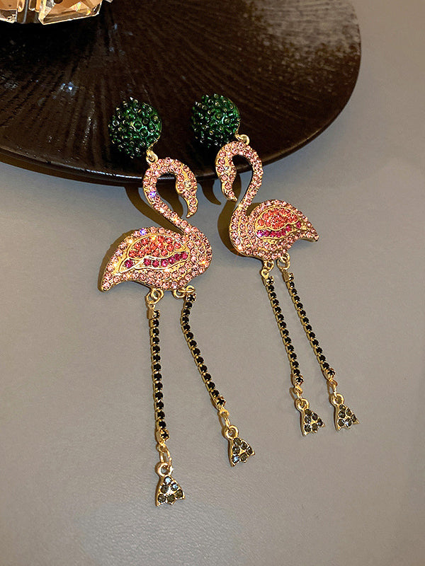 Glamorous Statement Flamingo Shaped Drop Earrings