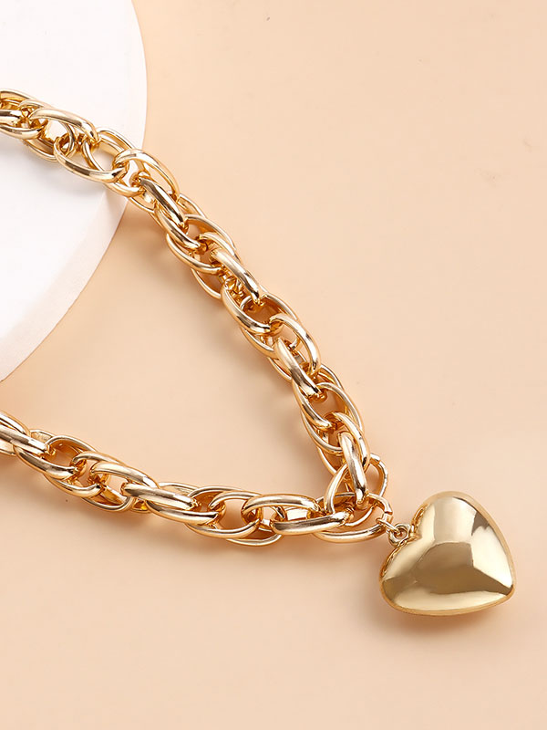 Normcore Chains Heart Shape Solid Color Necklaces Accessories