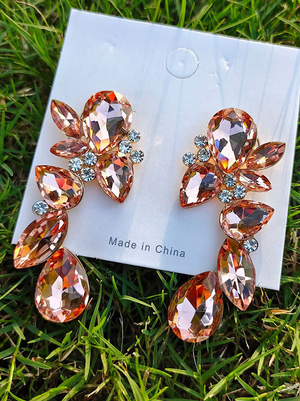 Geometric Elegance Large Rhinestone Irregular Shaped Drop Earrings