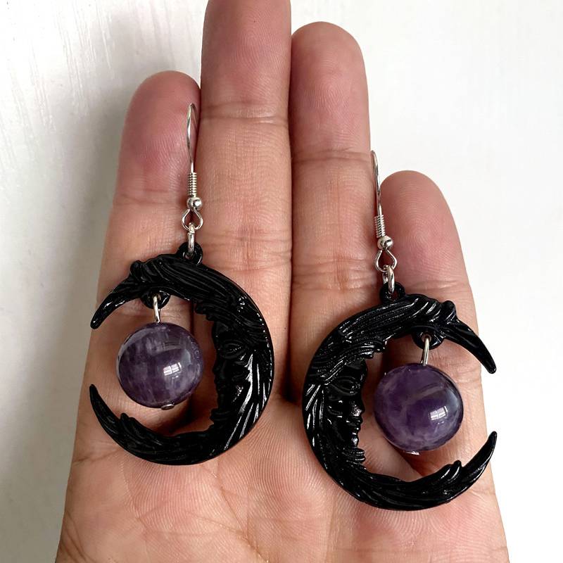 Man In The Moon Gothic Crescent Moon Drop Statement Earrings And Necklace Sold Separately