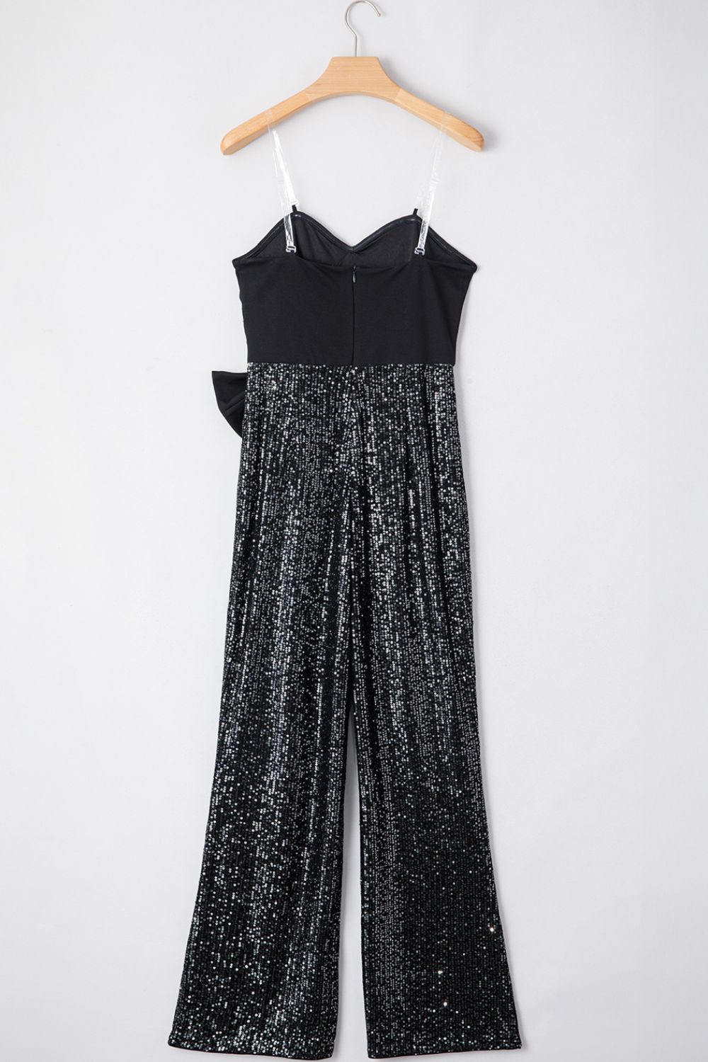 Bow Sequin Strapless Sweetheart Wide Leg Jumpsuit