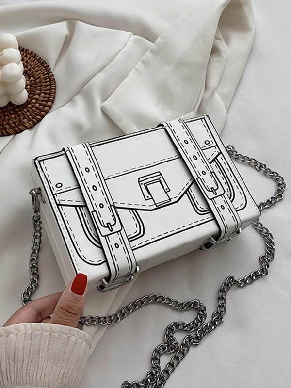 Chains Print PU Box Style Crossbody Handbag