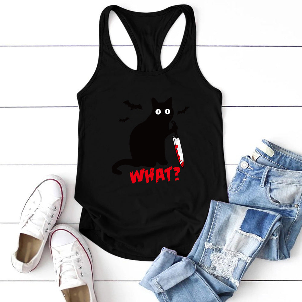 Killer Kitty Knife Graphic Print Racer Back Tank Top