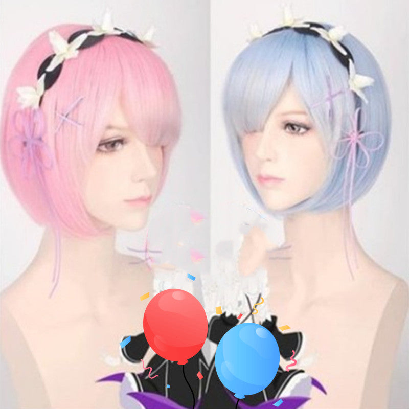 Split Bang Tapered Bob Hairstyle Cosplay Wig in Pale Blue or Pale Pink