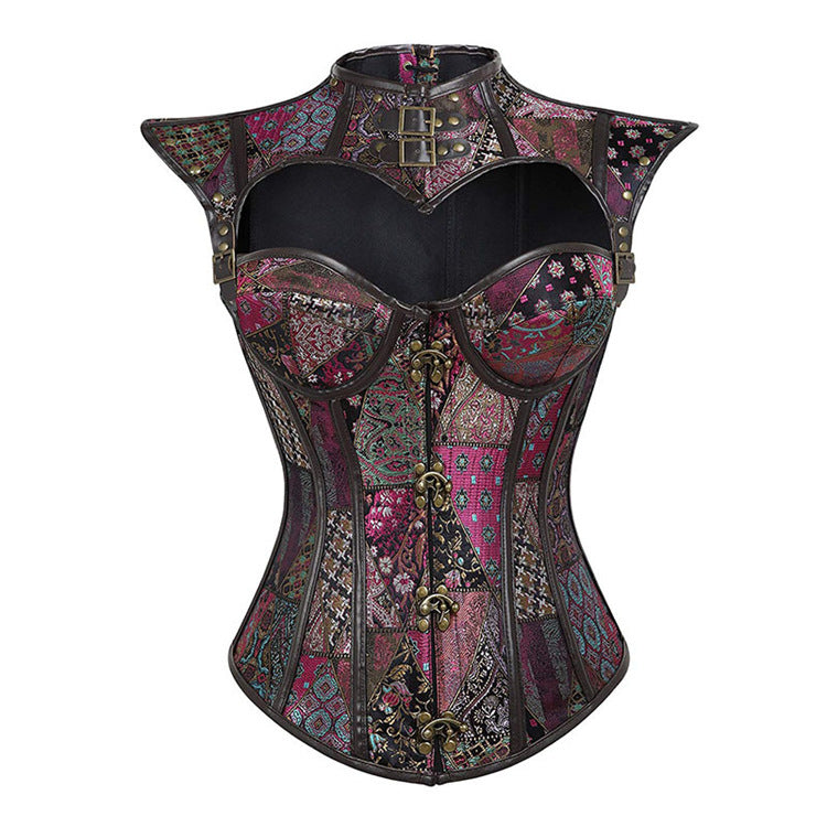 Steampunk Goth Pointed Shoulder Lace Up Corset Top