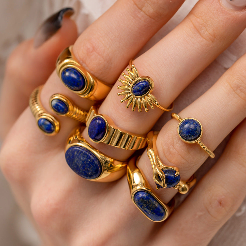 18K gold high-end light luxury lapis lazuli court retro ring