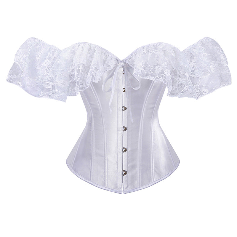 Corset Retro One-line Neck Tunic Corset Breast Support Shapewear Lace Short Sleeve