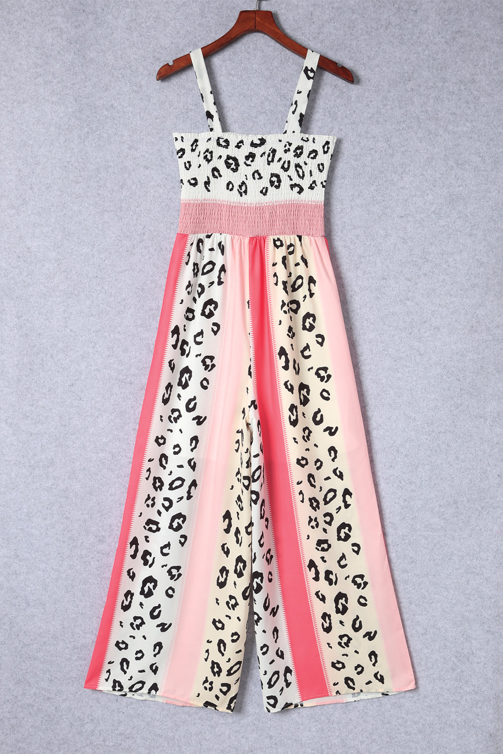 Pink Leopard Color Block Patchwork Strap Jumpsuit