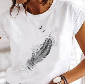 Women's Casual Graphic Tee Selection Multiple Styles Available Cute Rainbow, Wink Face, Sun, Relax, Feather Short Sleeve Tee Shirts