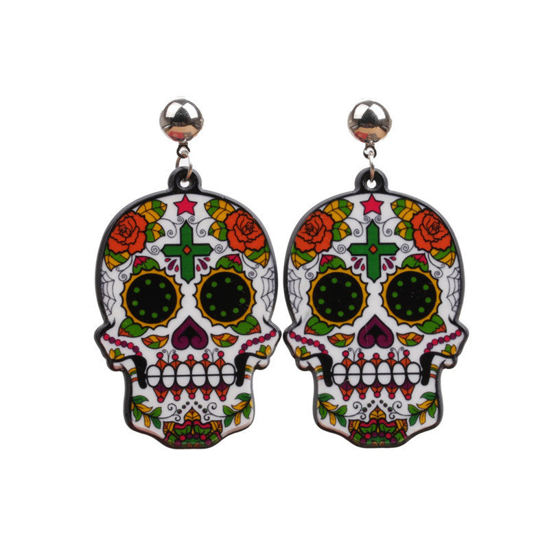 Acrylic Sugar Skull Earrings Various Styles Available Halloween Accessories