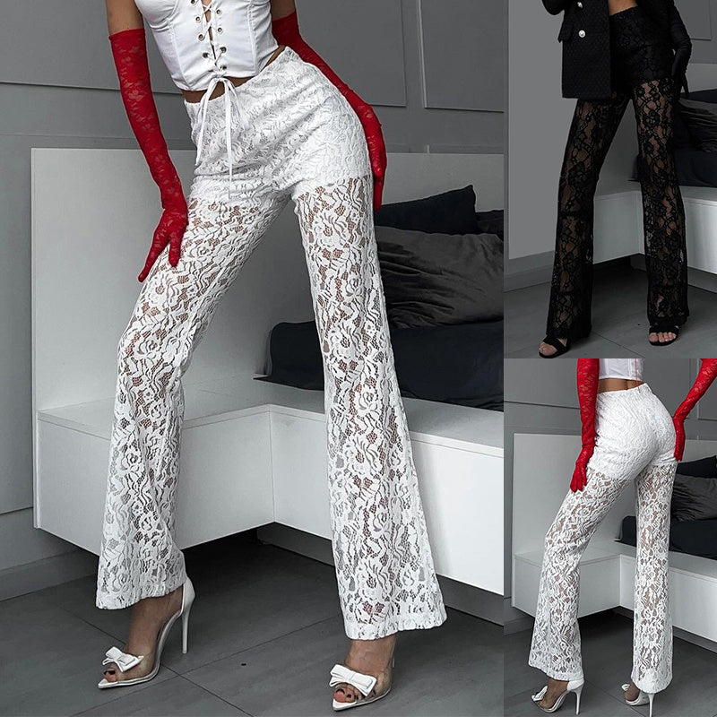 INS Sexy Lace Straight Trousers Casual High Waist Women's Fashion Pants