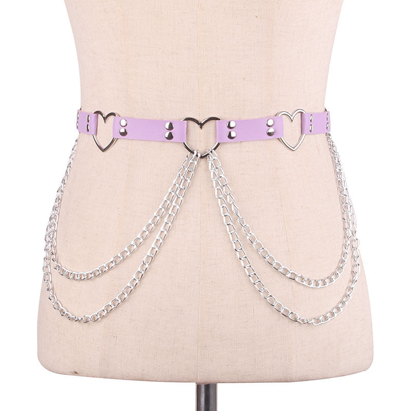 Punk Leather Belt With Heart-shaped Metal Trim