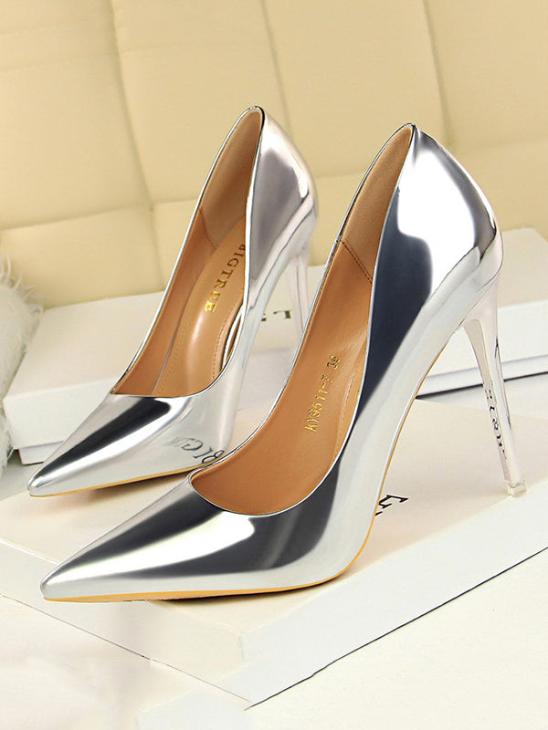 Pointed-Toe Shallow Cut Solid Color Pumps Scarpin Salto