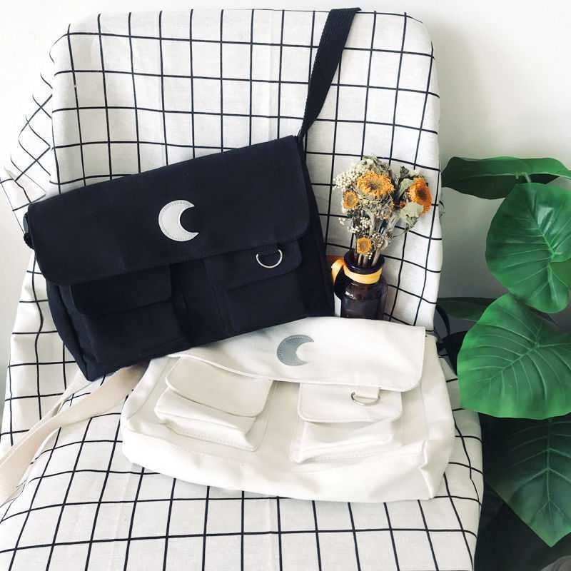 Canvas Crescent Moon Messenger Bag Crossbody Tote Goth Punk Style Handbag