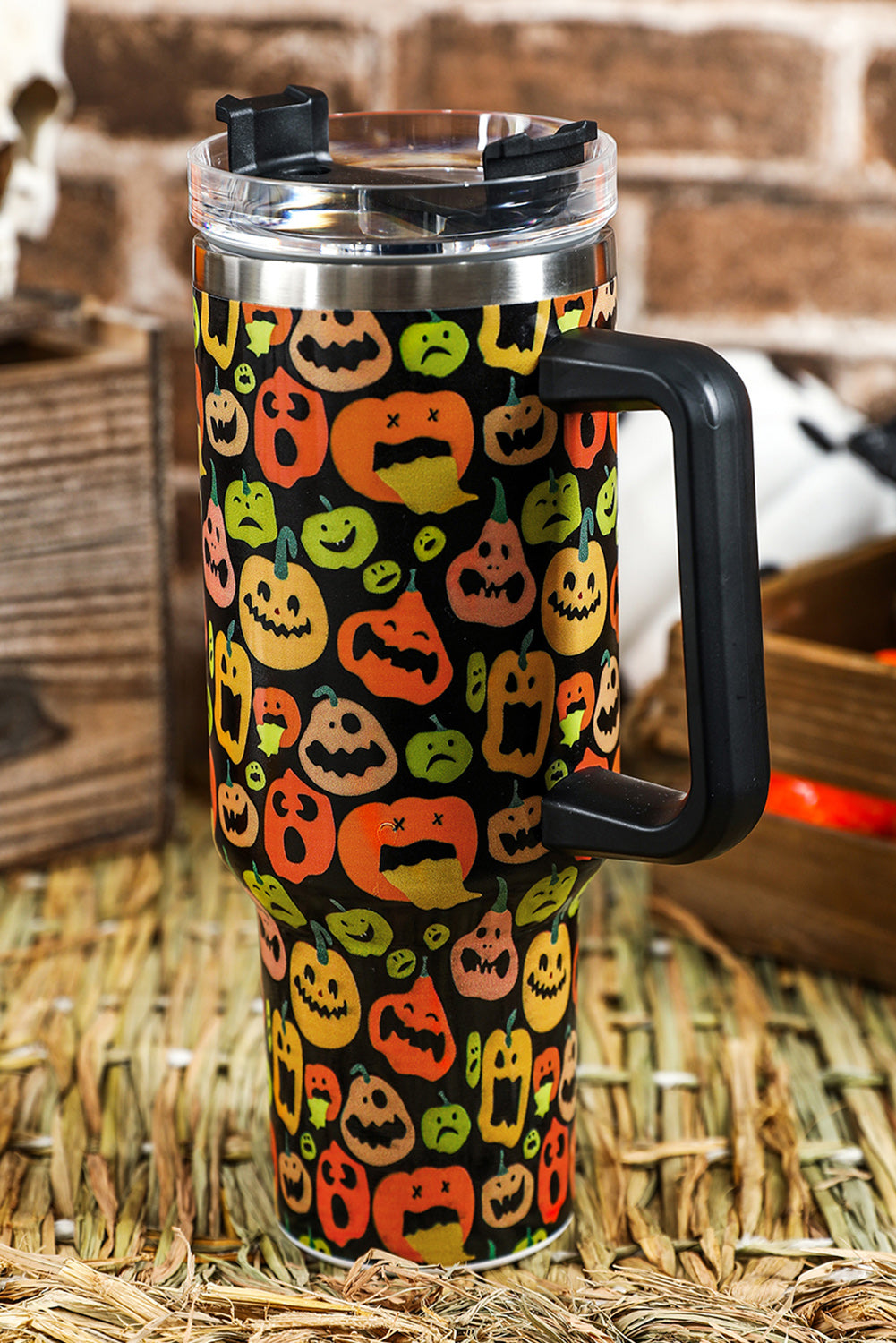 Black Halloween Pumpkins 40oz Stainless Steel Thermos Cup