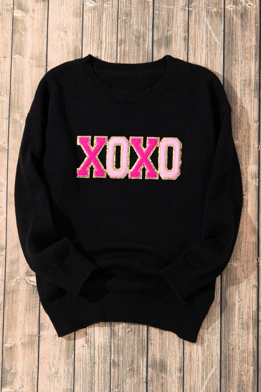 Black Howdy Heart Graphic Round Neck Casual Sweater