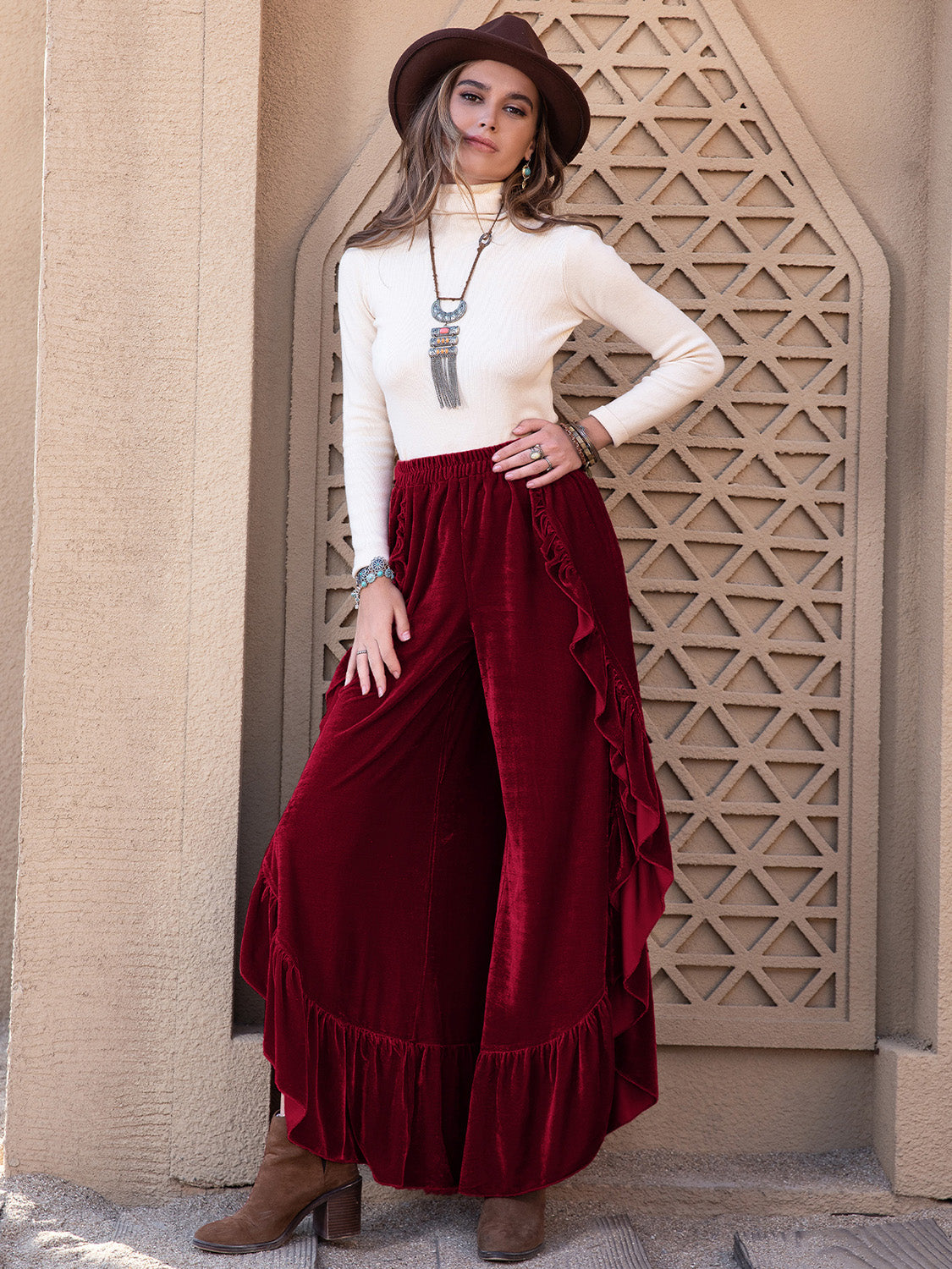 Trendy Slit Ruffled Wide Leg Pants for Stylish Comfort