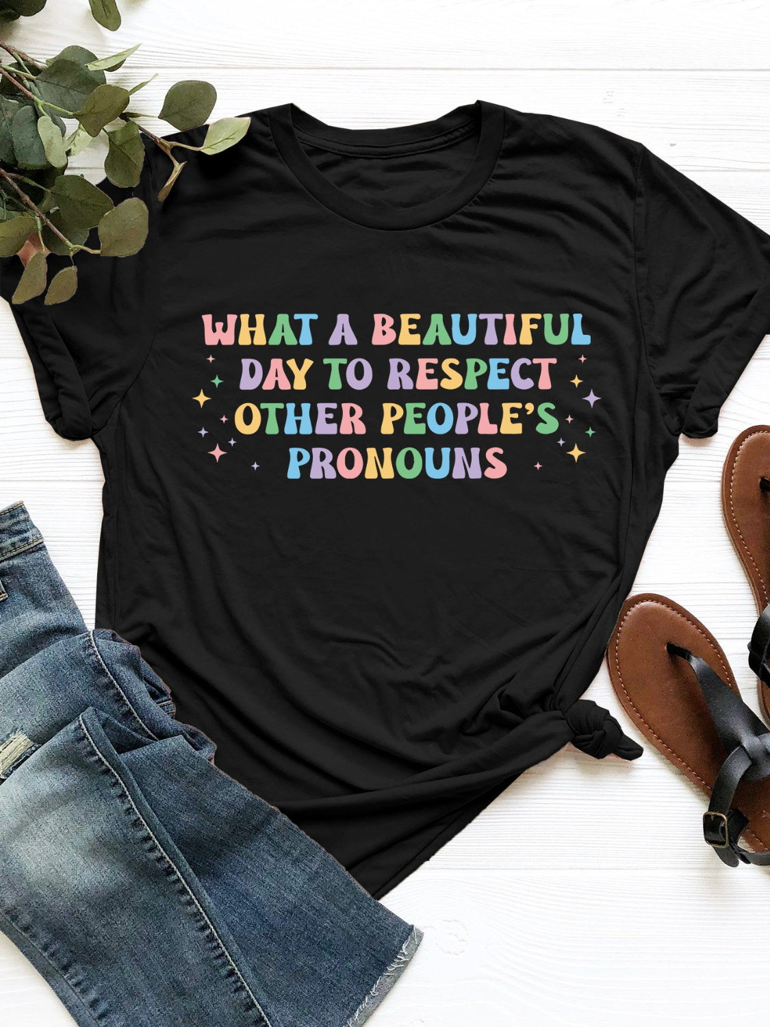 Respecting Pronouns Letter Graphic Round Neck Short Sleeve T-Shirt