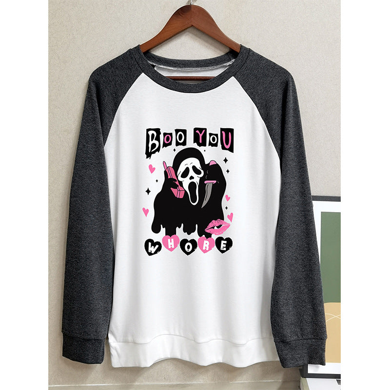 Boo You Horror Round Neck Long Sleeved Graphic Print Tee Shirts