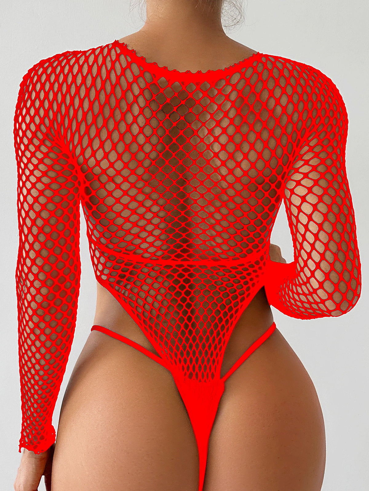 Nylon Stretch Fishnet Thong Bodysuit One Size Fits Most