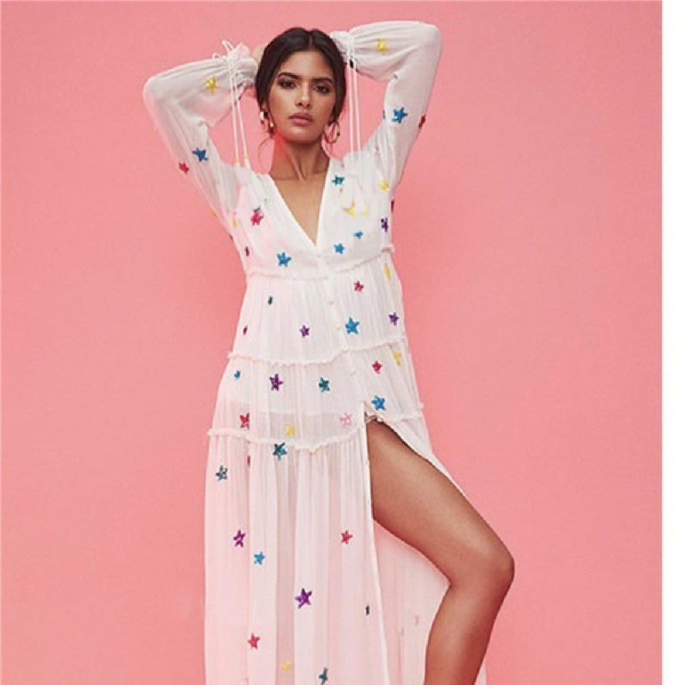 You’re A Star Baby Bohemian Embroidered Goddess Seaside Holiday Maxi Dress