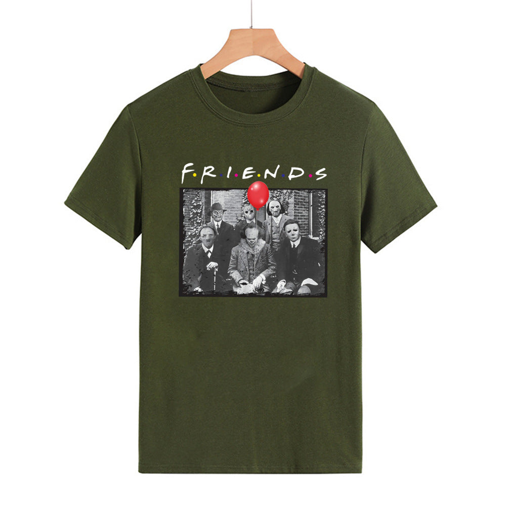 Horror Friends Red Balloon Casual Round Neck Short Sleeved Graphic Print Tee