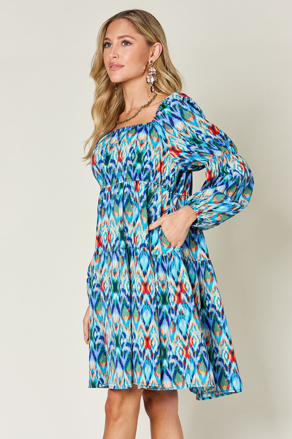 Double Take Full Size Printed Long Sleeve Dress