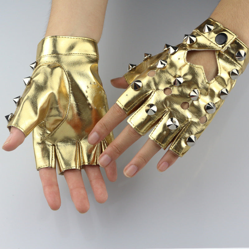 Punk Rock Fingerless Gloves With Heart Cut Out and Metal Detail Cosplay Biker Style Gloves