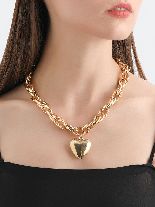 Normcore Chains Heart Shape Solid Color Necklaces Accessories