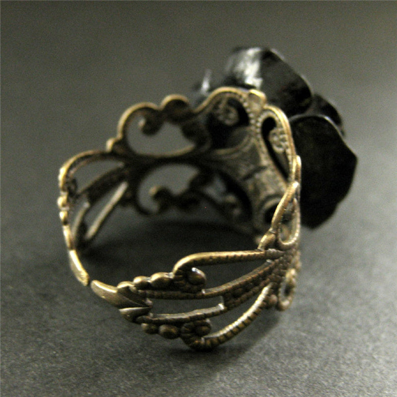 Black Flower Adjustable Gothic Ring