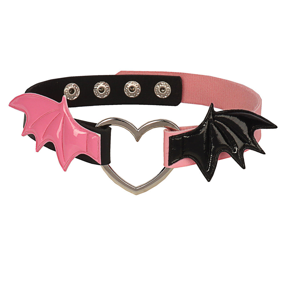 Dark Love Metal Heart Bat Wing Leather Collar Goth Choker Necklace