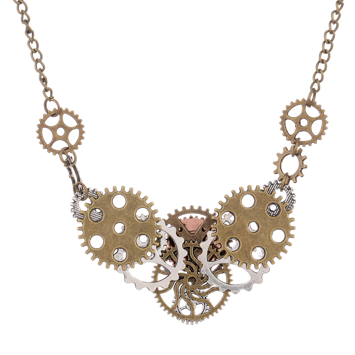 Vintage Gears Turning Steampunk Style Pendant Necklace