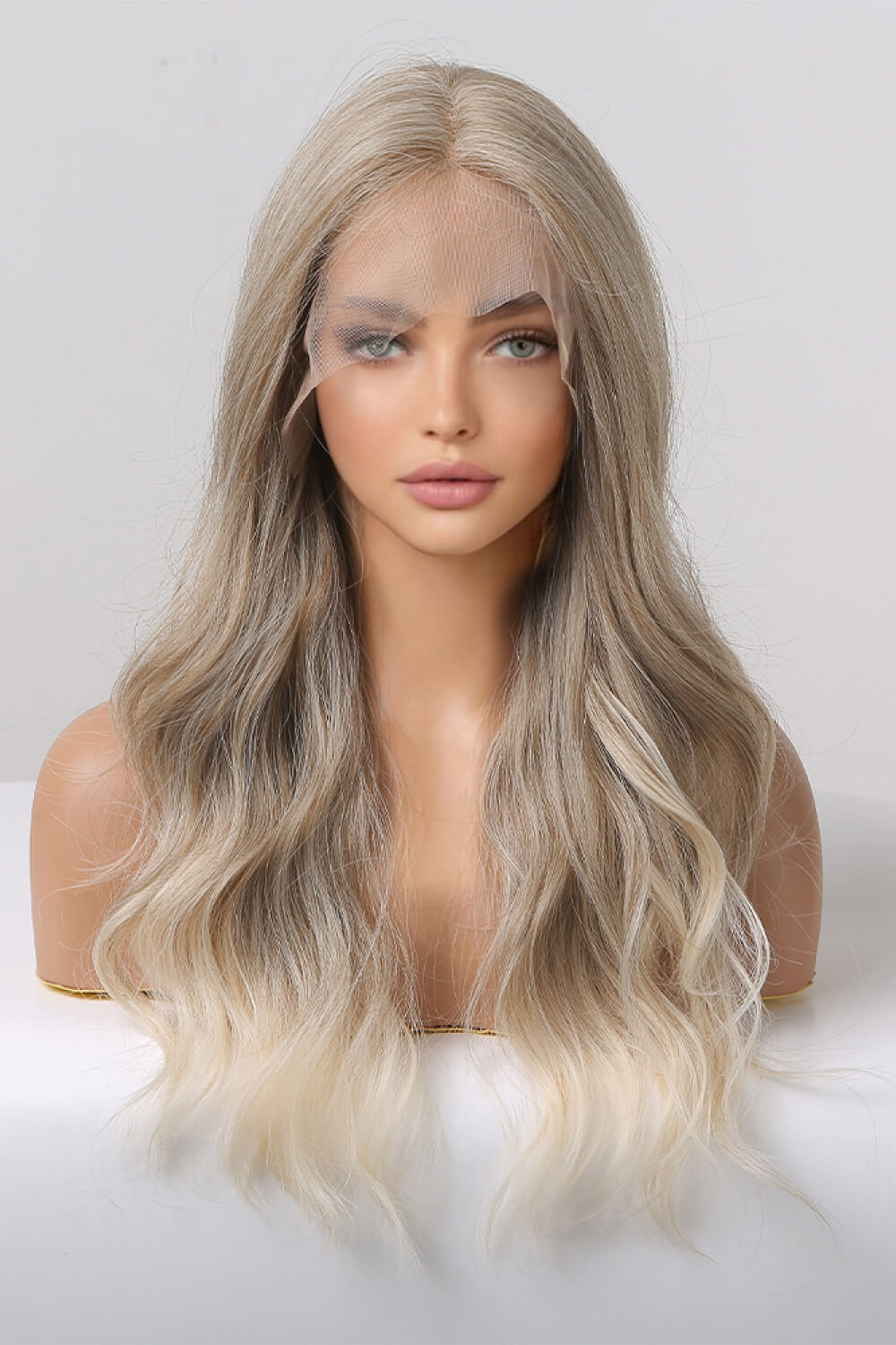 13x2 Lace Front Synthetic Wig – Long Wavy 24-Inch, 150% Density with Medium Blonde Highlights