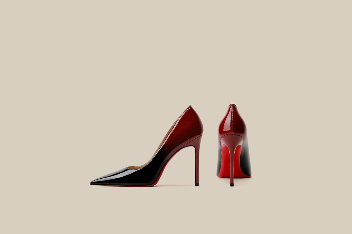 Patent Leather Black To Red Gradient Color High Heels