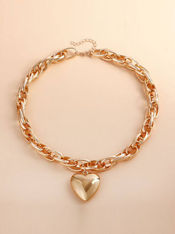 Normcore Chains Heart Shape Solid Color Necklaces Accessories