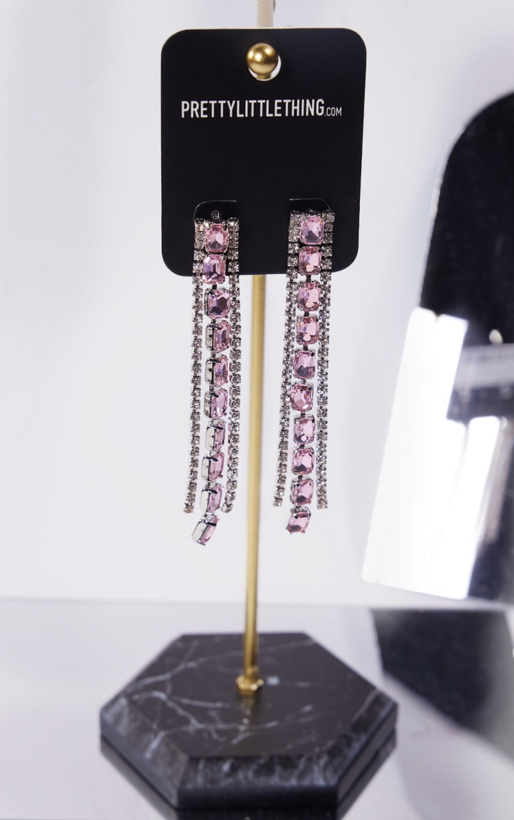 Pink Jewelled Diamante Long Earrings