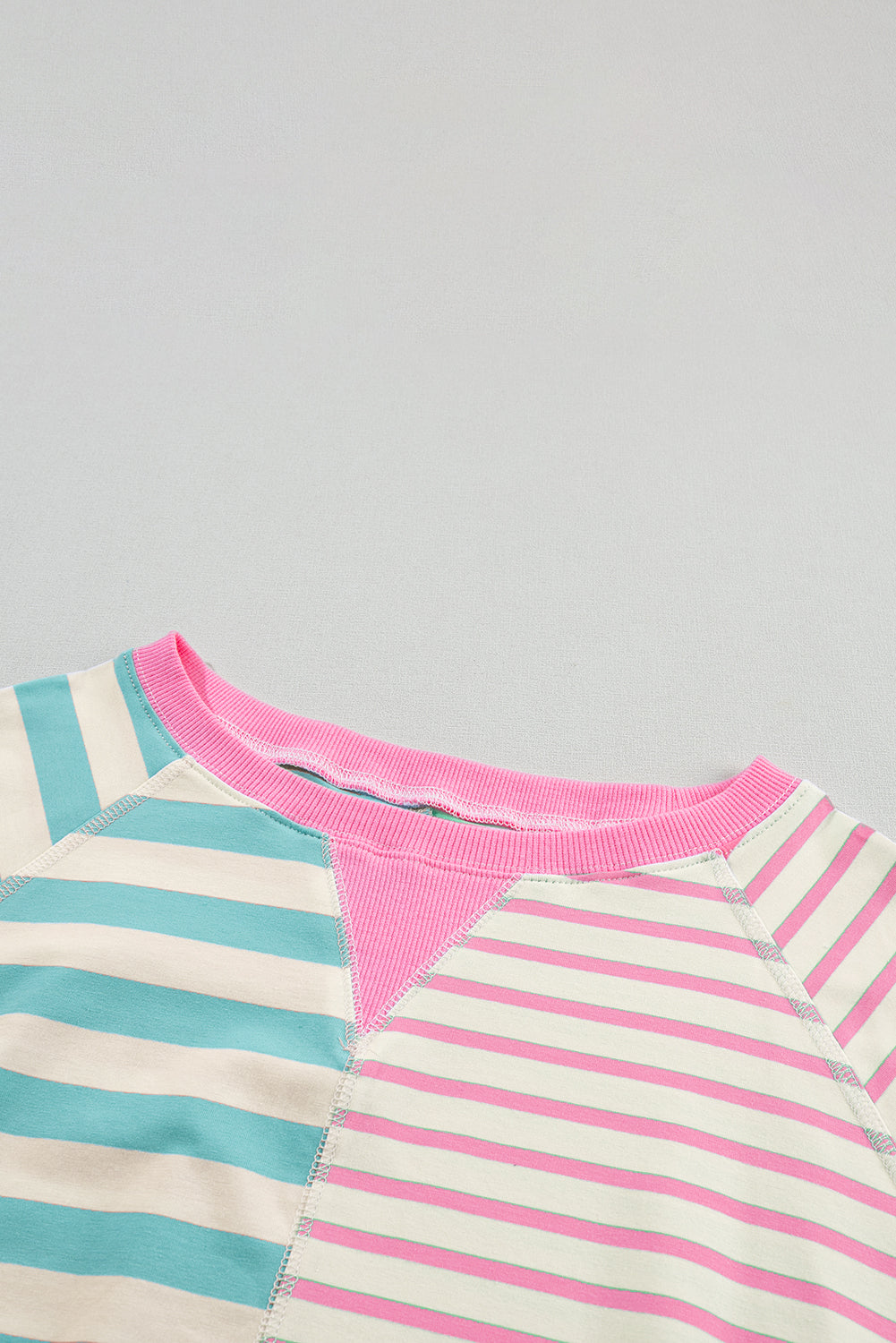 Pink Stripe Contrast Patchwork Oversized T Shirt