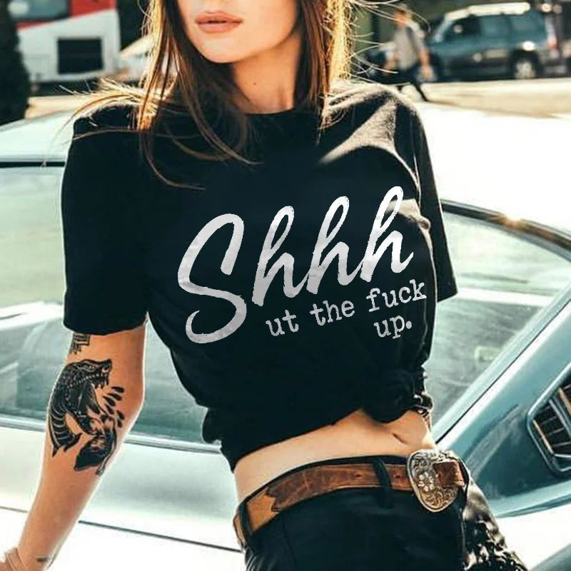 Shhhh…Round Neck Graphic Print Tee Shirt