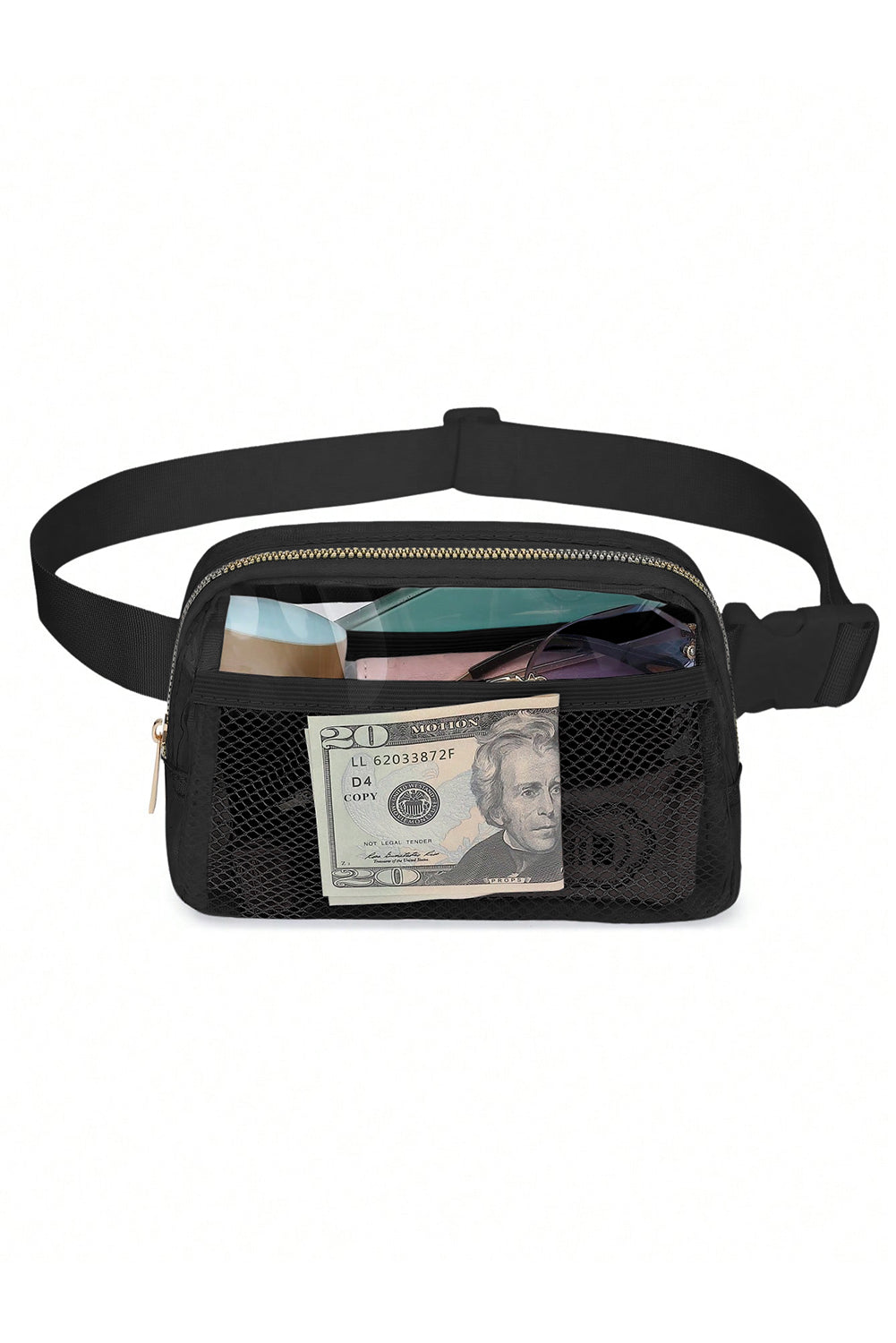 Dark Grey Adjustable Straps Zipper Clear Waist Bag