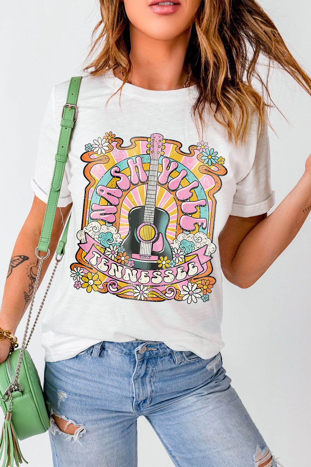 White Music Festival Nashville Letter Print Graphic Tee