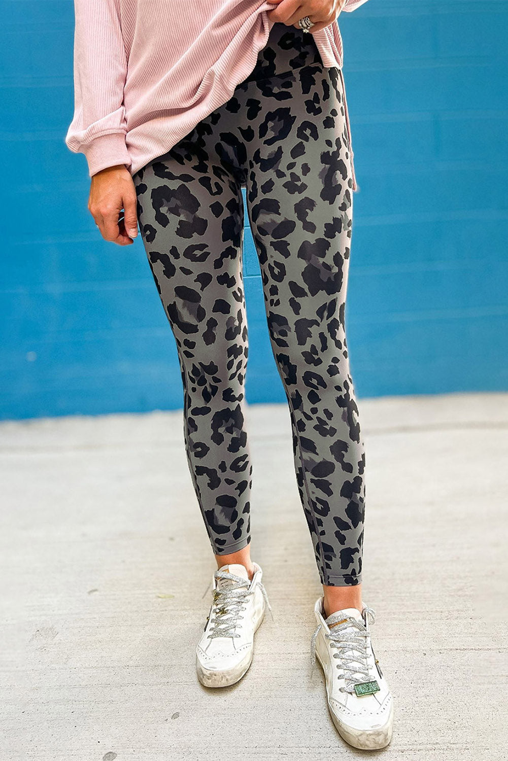 Blue Classic Leopard Print Active Leggings