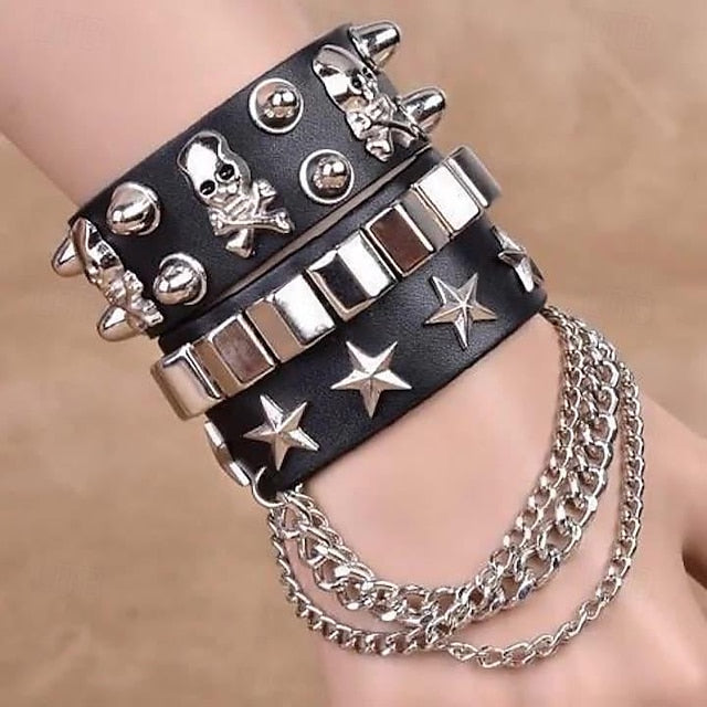 Punk Gothic Slave Bracelet with Finger Ring - Fashionably edgy costume jewelry for women