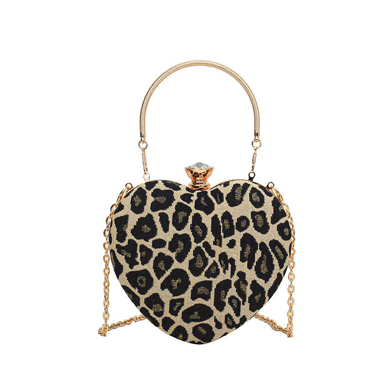 Animal Print Crossbody Chain Strap Heart Shoulder Bag