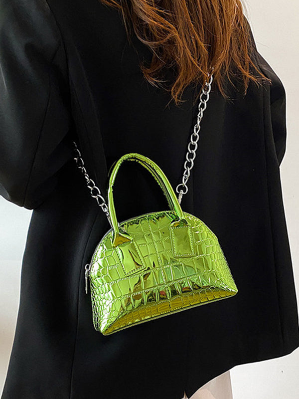 PU Chain Faux Croc Shoulder And Tote Handbag With Chain Strap