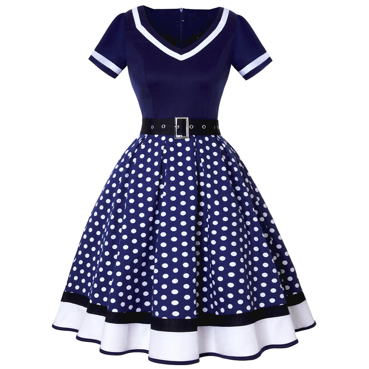 Polka Dot Red and White Trimmed Retro Swing Dress