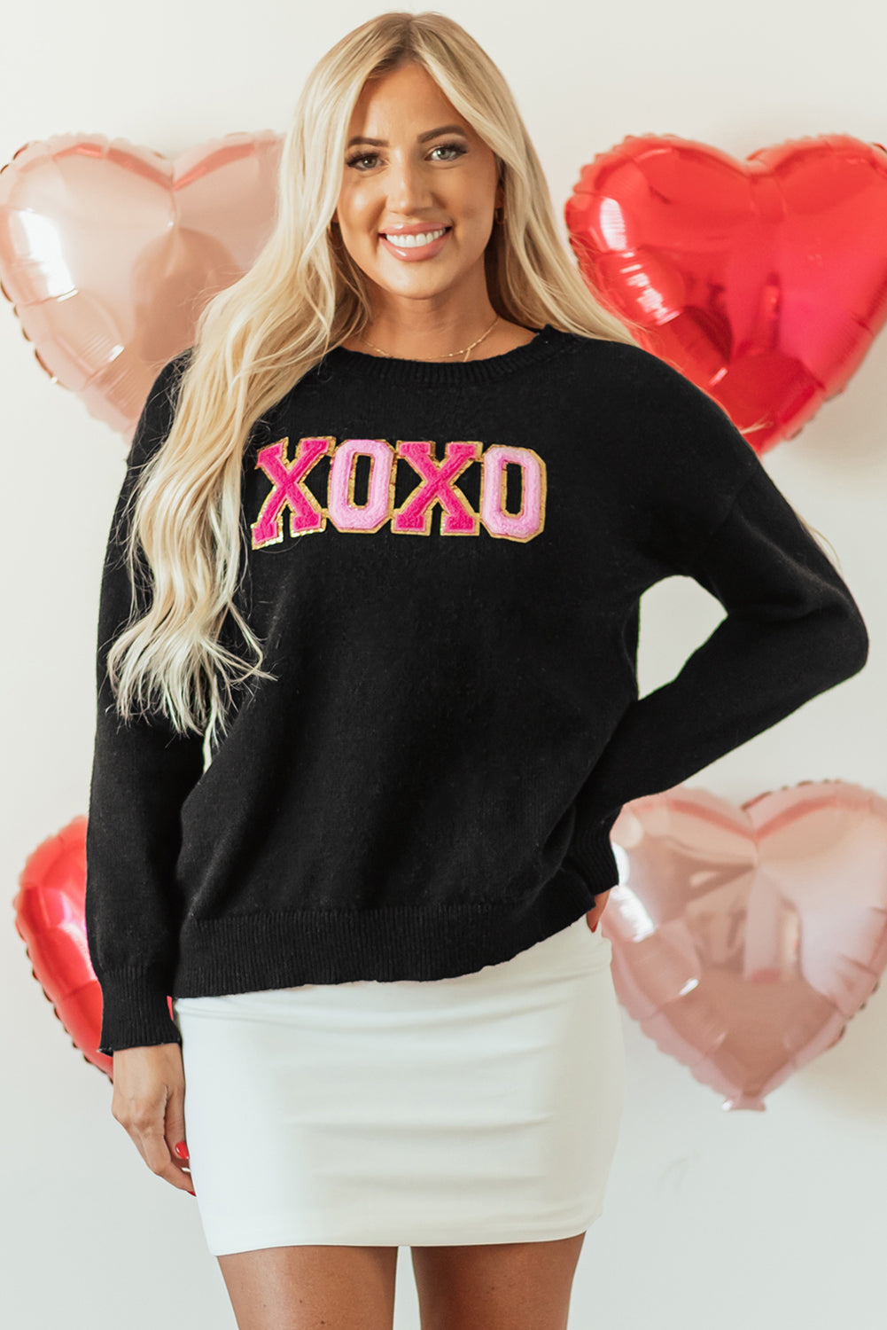 Black Howdy Heart Graphic Round Neck Casual Sweater