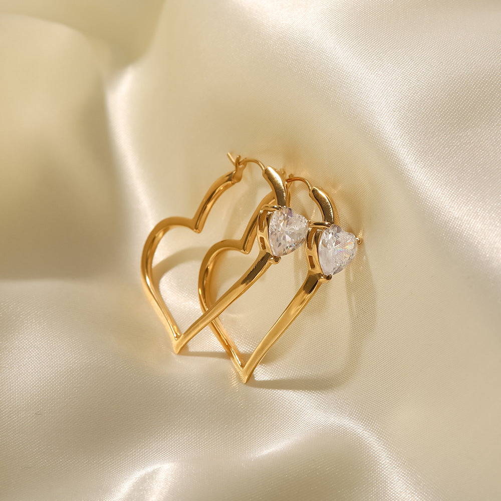 18K Gold Plated Inlaid Heart Zirconia Heart Earrings