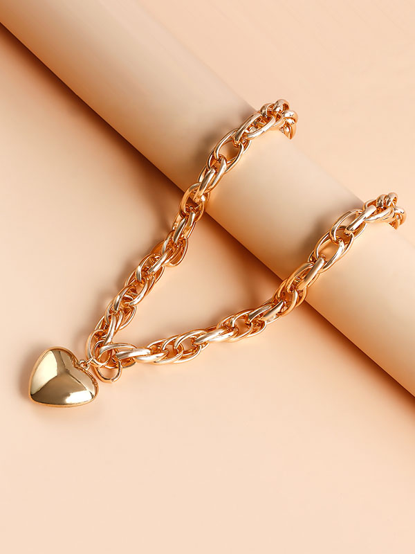 Normcore Chains Heart Shape Solid Color Necklaces Accessories