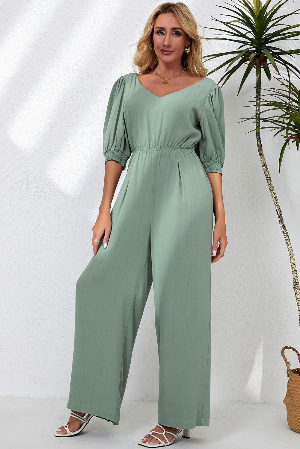 V-Neck Half Sleeve Jumpsuit